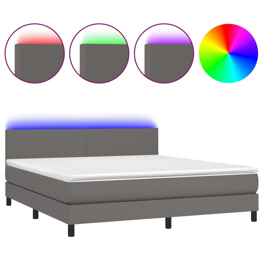 Boxspring Met Matras En Led Kunstleer Grijs 160 x 200 cm Effen ontwerp