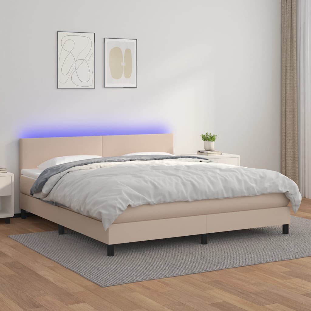 Boxspring Met Matras En Led Kunstleer Kleur 160X200Cm Cappuccino 160 x 200 cm Effen ontwerp