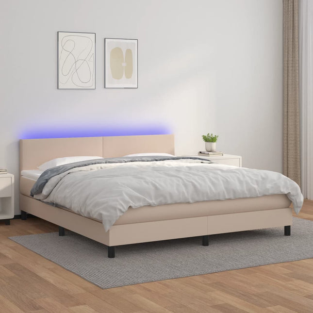 Boxspring Met Matras En Led Kunstleer Kleur 160X200Cm Cappuccino 160 x 200 cm Effen ontwerp