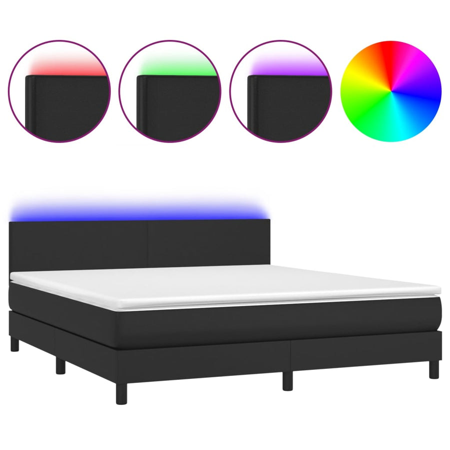 Boxspring Met Matras En Led Kunstleer Zwart 180 x 200 cm Effen ontwerp