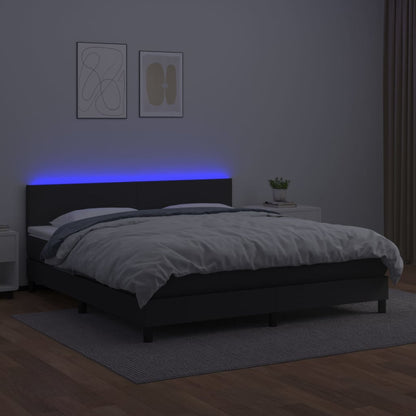 Boxspring Met Matras En Led Kunstleer Zwart 180 x 200 cm Effen ontwerp