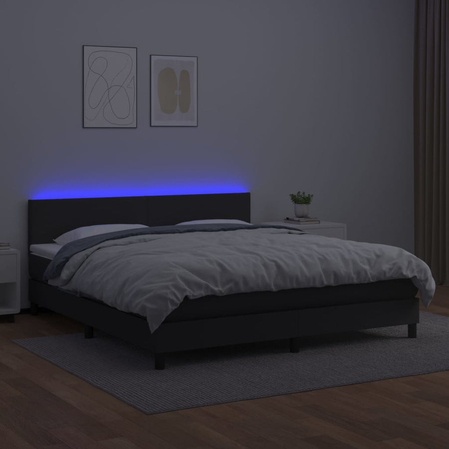 Boxspring Met Matras En Led Kunstleer Zwart 180 x 200 cm Effen ontwerp
