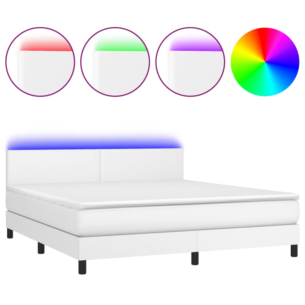 Boxspring Met Matras En Led Kunstleer Wit 180 x 200 cm Effen ontwerp