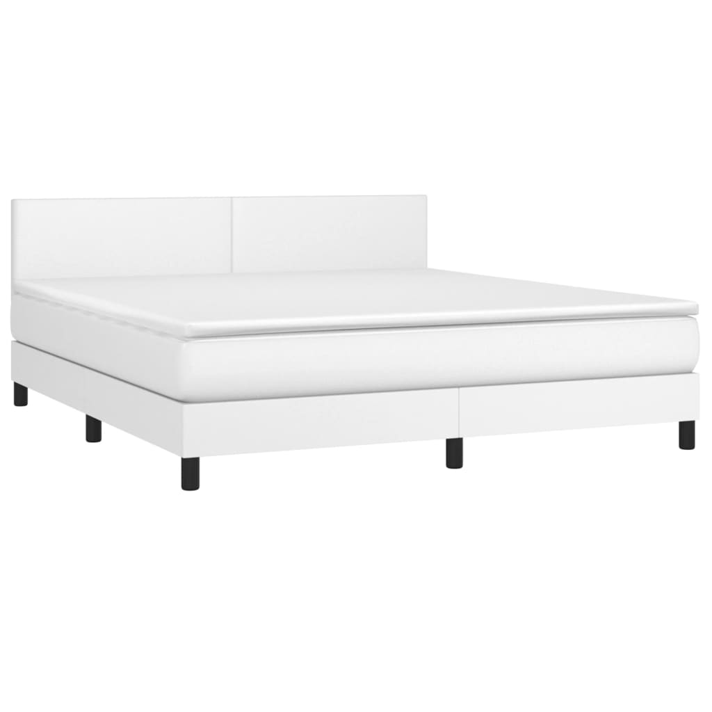 Boxspring Met Matras En Led Kunstleer Wit 180 x 200 cm Effen ontwerp