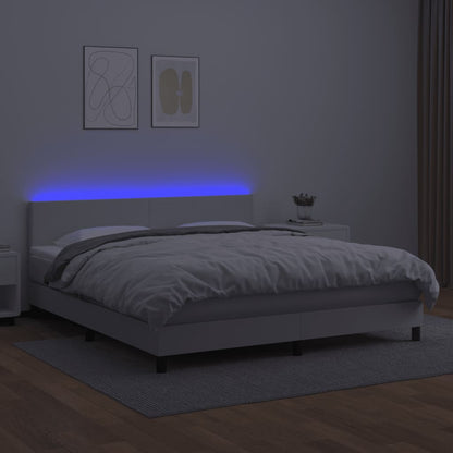 Boxspring Met Matras En Led Kunstleer Wit 180 x 200 cm Effen ontwerp