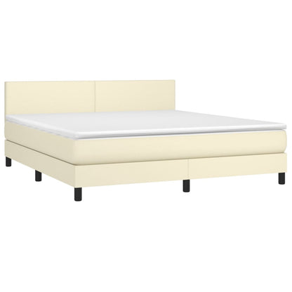 Boxspring Met Matras En Led Kunstleer Crèmekleurig 180X200 Cm 180 x 200 cm