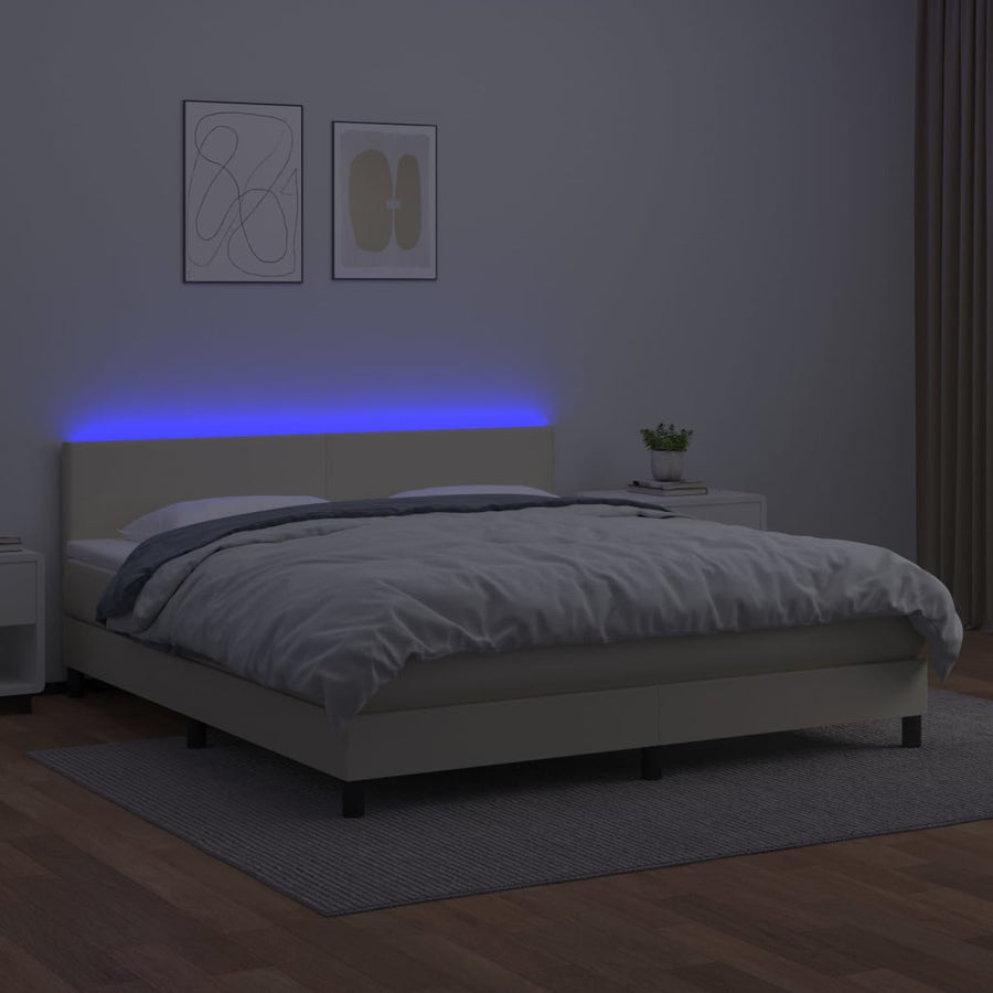 Boxspring Met Matras En Led Kunstleer Crèmekleurig 180X200 Cm 180 x 200 cm