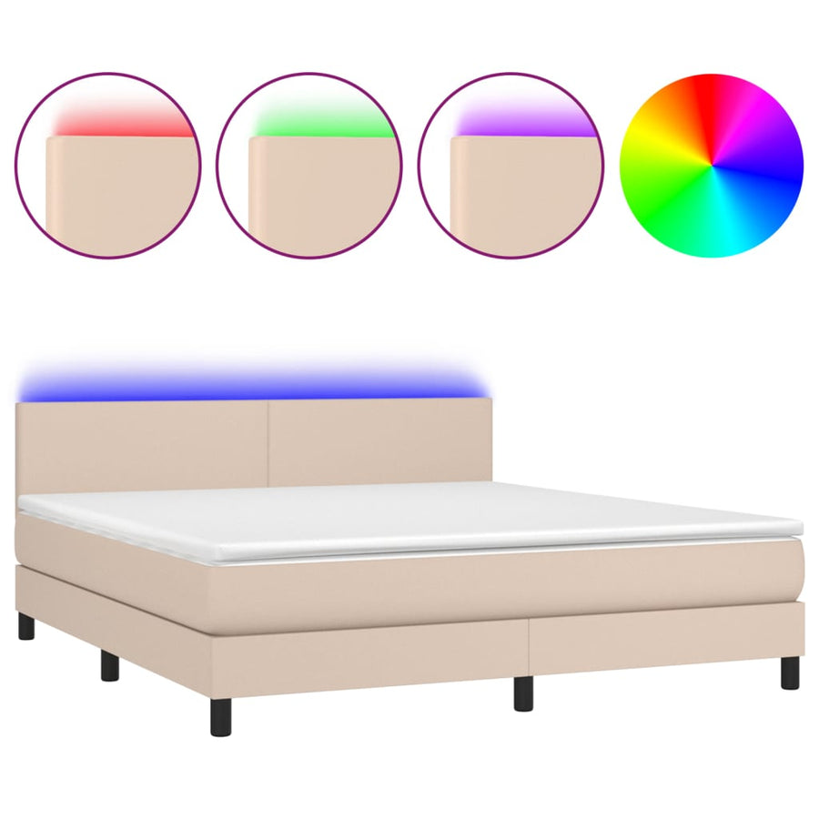 Boxspring met matras en LED kunstleer cappuccinokleur 180x200cm 180 x 200 cm Cappuccino
