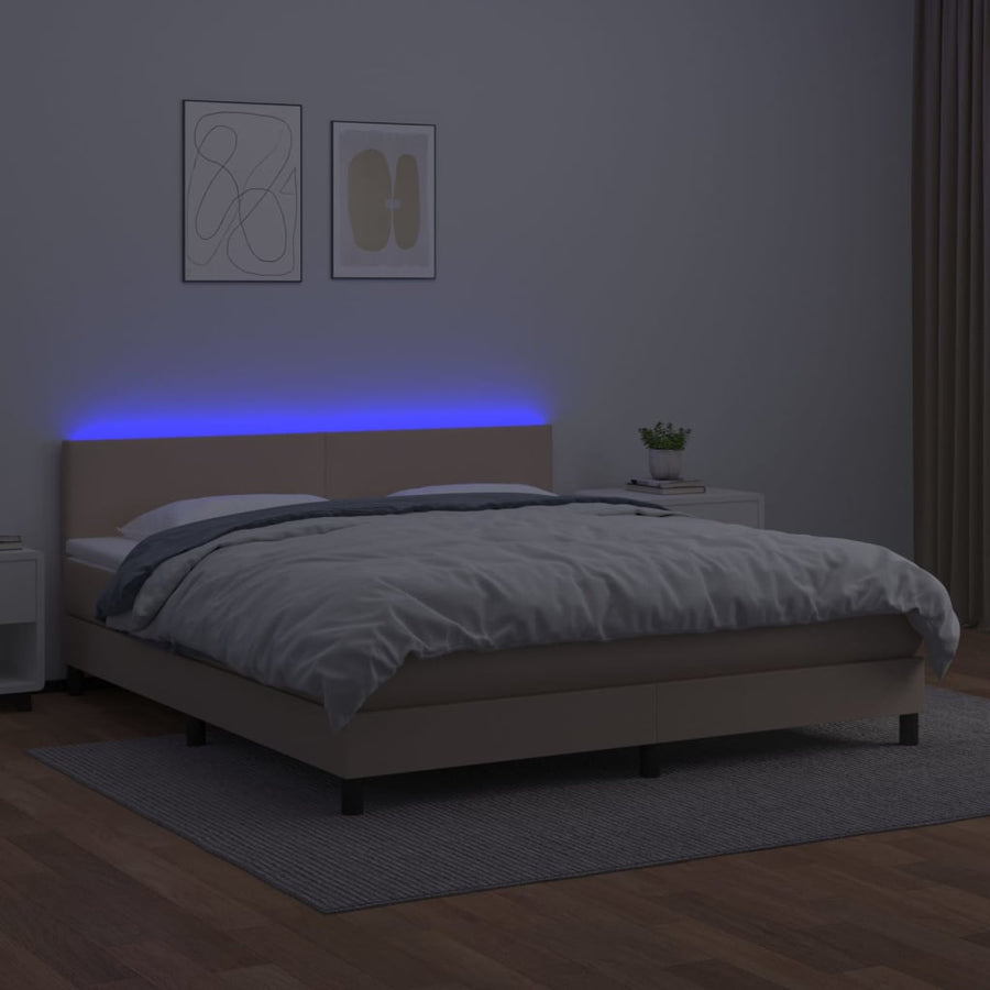 Boxspring met matras en LED kunstleer cappuccinokleur 180x200cm 180 x 200 cm Cappuccino