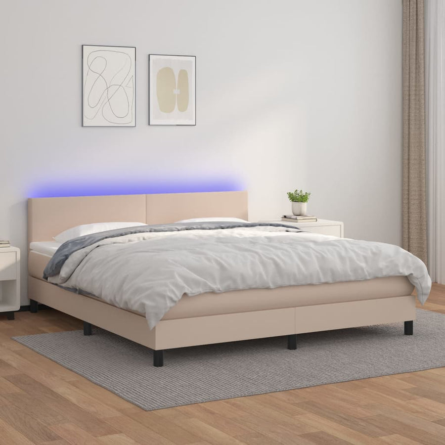 Boxspring met matras en LED kunstleer cappuccinokleur 180x200cm 180 x 200 cm Cappuccino