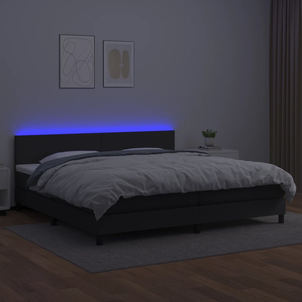 Boxspring Met Matras En Led Kunstleer Zwart 200 x 200 cm Effen ontwerp