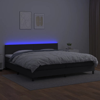 Boxspring Met Matras En Led Kunstleer Zwart 200 x 200 cm Effen ontwerp