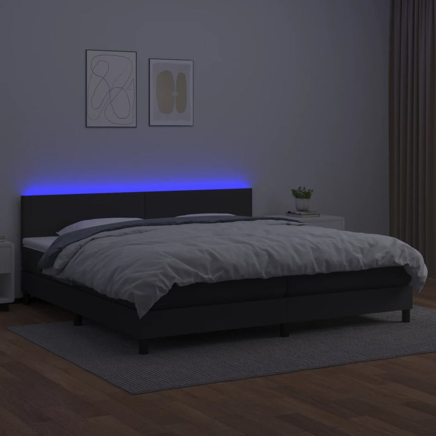 Boxspring Met Matras En Led Kunstleer Zwart 200 x 200 cm Effen ontwerp