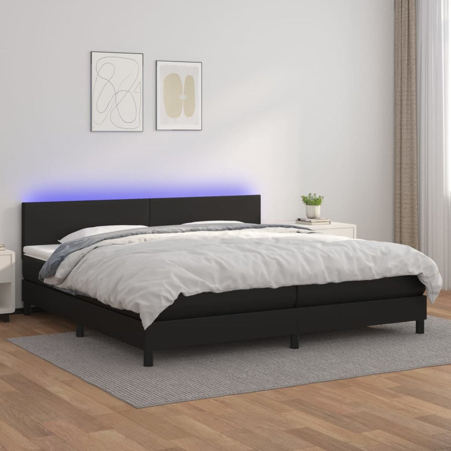 Boxspring Met Matras En Led Kunstleer Zwart 200 x 200 cm Effen ontwerp