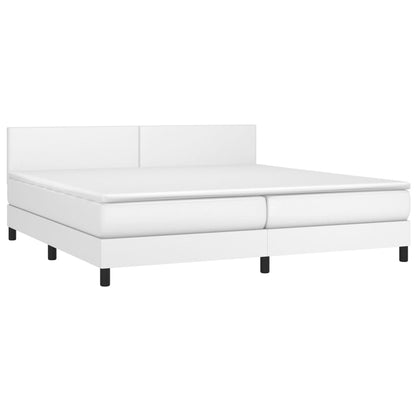 Boxspring Met Matras En Led Kunstleer Wit 200 x 200 cm Effen ontwerp