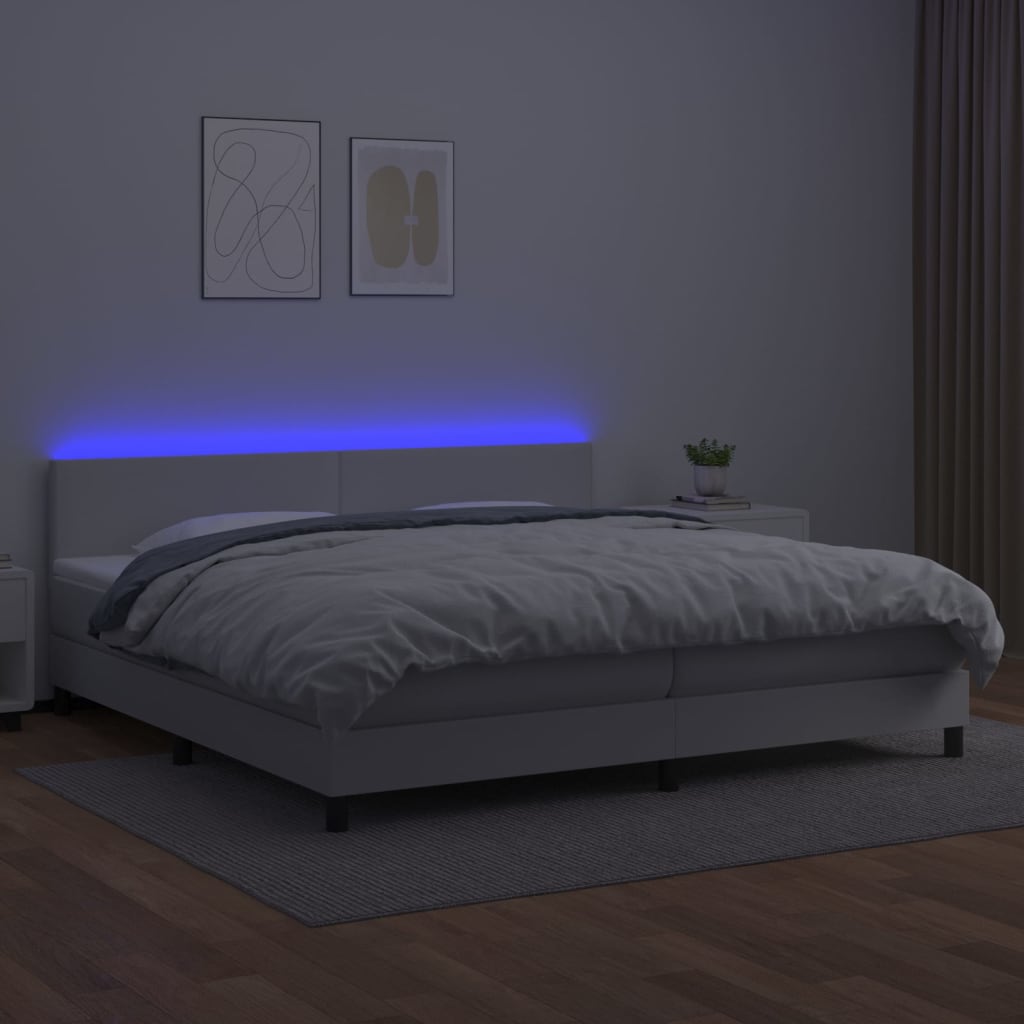 Boxspring Met Matras En Led Kunstleer Wit 200 x 200 cm Effen ontwerp