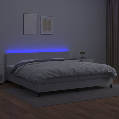 Boxspring Met Matras En Led Kunstleer Wit 200 x 200 cm Effen ontwerp