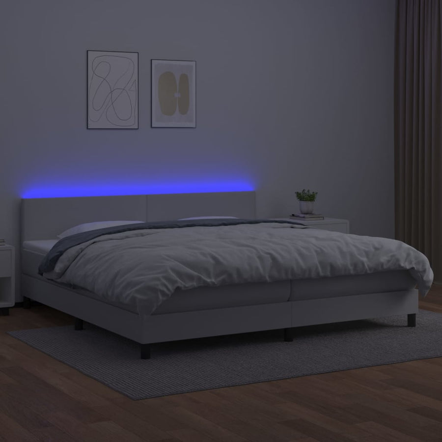 Boxspring Met Matras En Led Kunstleer Wit 200 x 200 cm Effen ontwerp