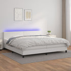 Box spring with mattress and LED faux leather white 200x200 cm