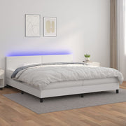 Boxspring met matras LED kunstleer wit 200x200 cm