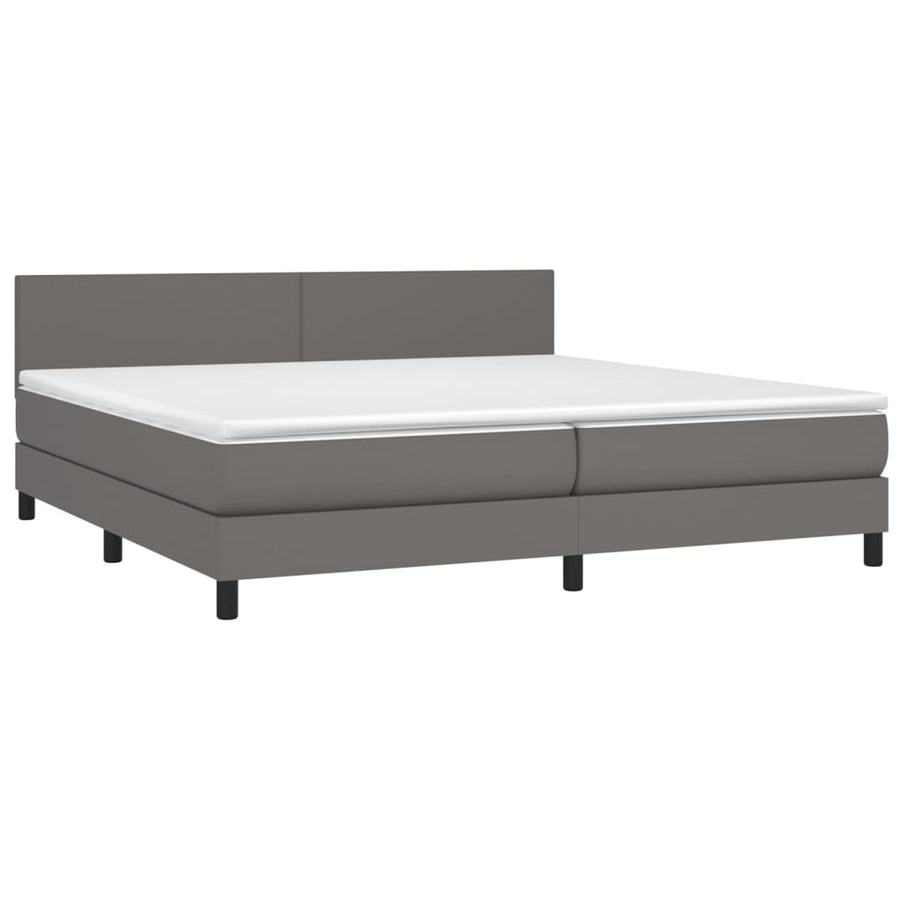 Boxspring Met Matras En Led Kunstleer Grijs 200 x 200 cm Effen ontwerp