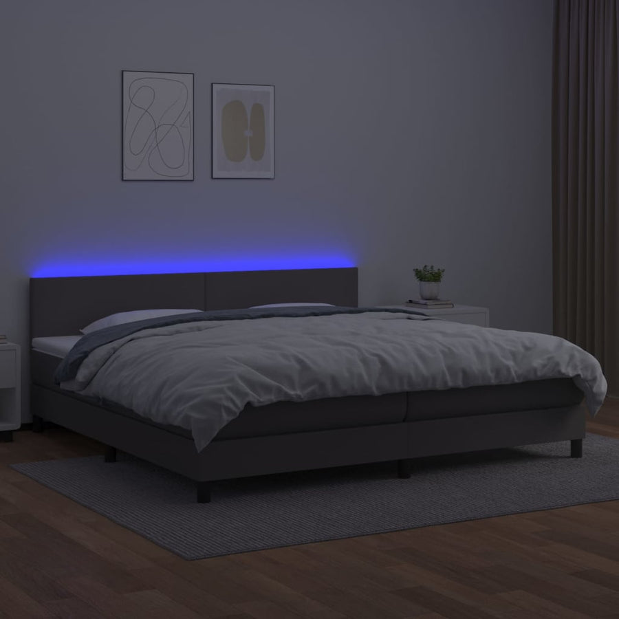 Boxspring Met Matras En Led Kunstleer Grijs 200 x 200 cm Effen ontwerp