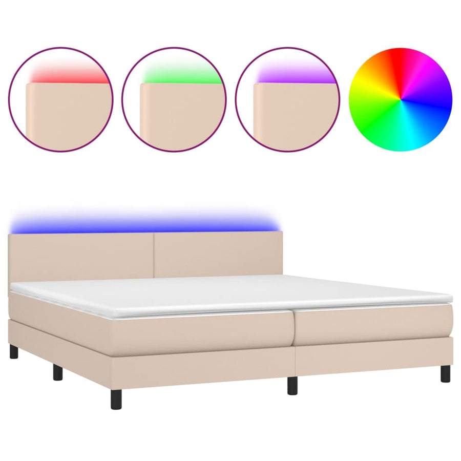 Boxspring Met Matras En Led Kunstleer Kleur 200X200Cm 200 x 200 cm