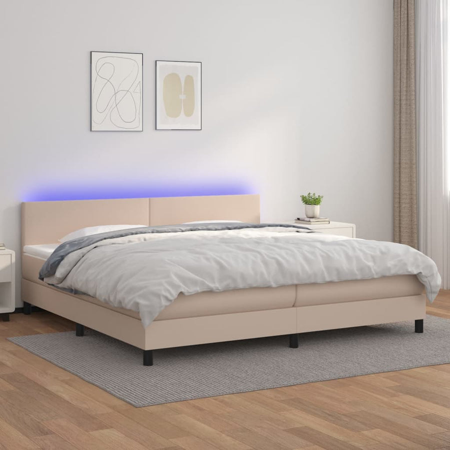 Boxspring Met Matras En Led Kunstleer Kleur 200X200Cm 200 x 200 cm