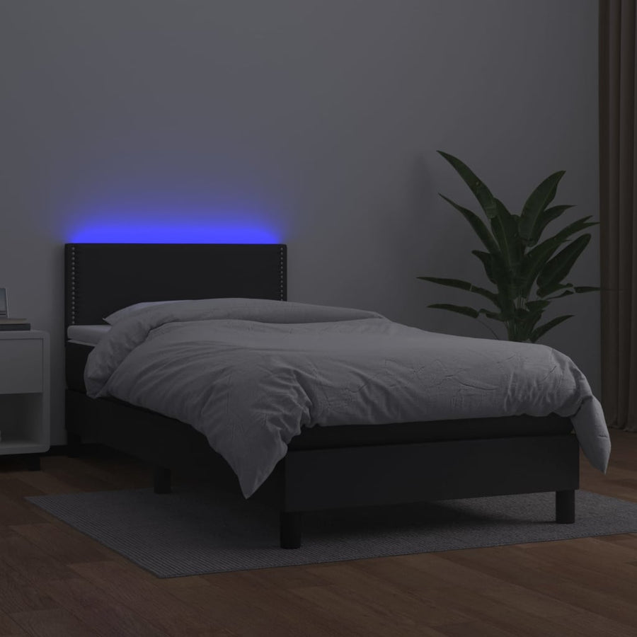 Boxspring Met Matras En Led Kunstleer Zwart 80 x 200 cm Effen met spijkers
