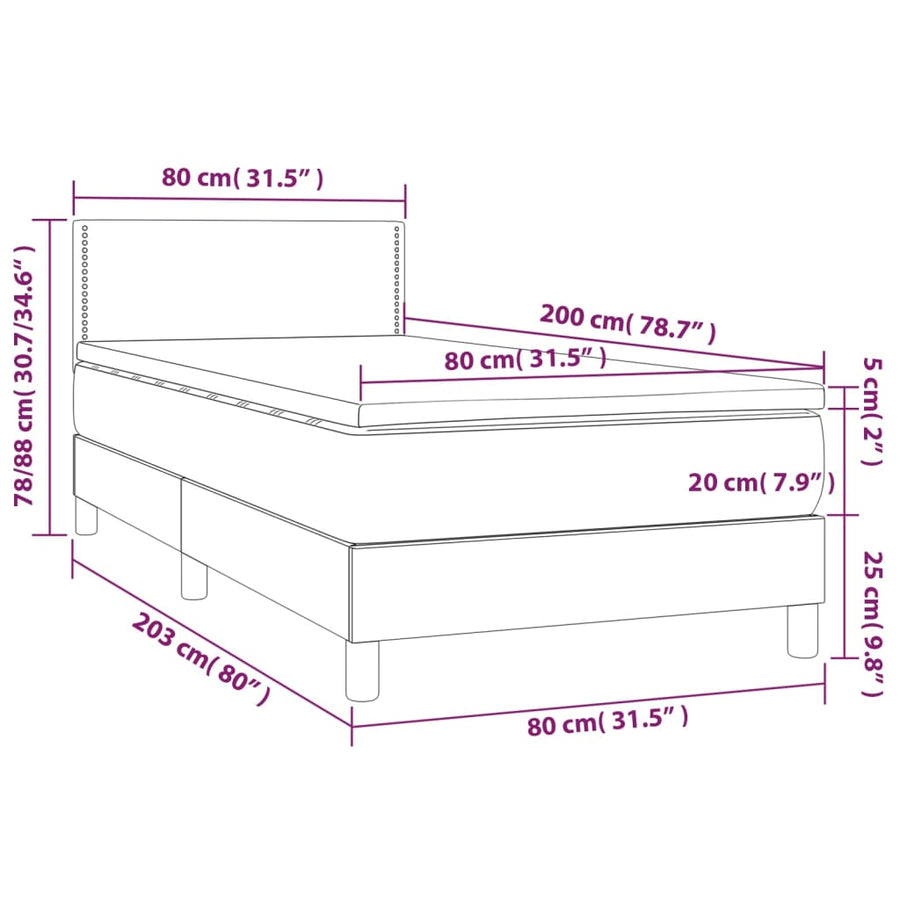 Boxspring Met Matras En Led Kunstleer Zwart 80 x 200 cm Effen met spijkers