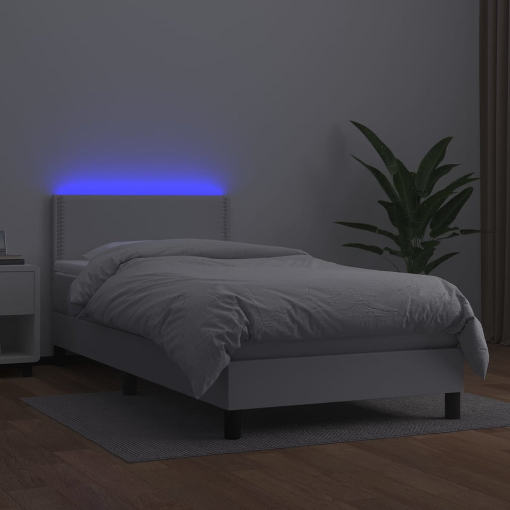 Boxspring Met Matras En Led Kunstleer Wit 80 x 200 cm Effen met spijkers