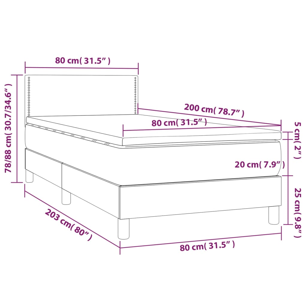 Boxspring Met Matras En Led Kunstleer Wit 80 x 200 cm Effen met spijkers
