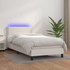 Boxspring Met Matras En Led Kunstleer Wit 80 x 200 cm Effen met spijkers