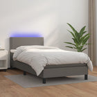 Boxspring Met Matras En Led Kunstleer Grijs 90 x 190 cm Effen met spijkers