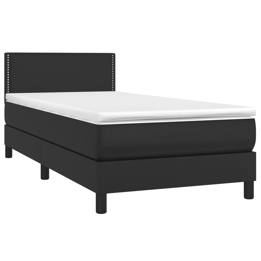 Boxspring Met Matras En Led Kunstleer Zwart 90 x 200 cm Effen met spijkers