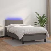 Boxspring met matras 100x200 cm grijs kunstleer LED