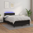 Boxspring Met Matras En Led Kunstleer Zwart 120 x 200 cm Effen met spijkers