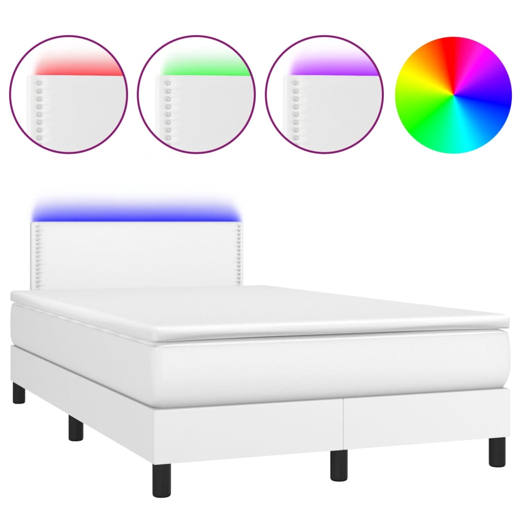 Boxspring Met Matras En Led Kunstleer Wit 120 x 200 cm Effen met spijkers