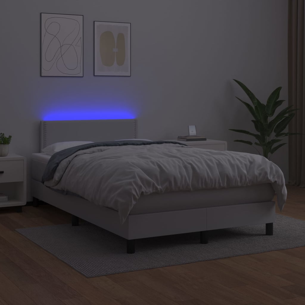 Boxspring Met Matras En Led Kunstleer Wit 120 x 200 cm Effen met spijkers