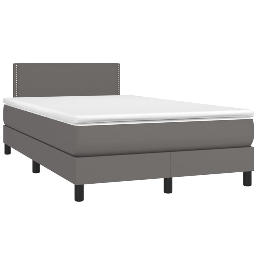 Boxspring Met Matras En Led Kunstleer Grijs 120 x 200 cm Effen met spijkers
