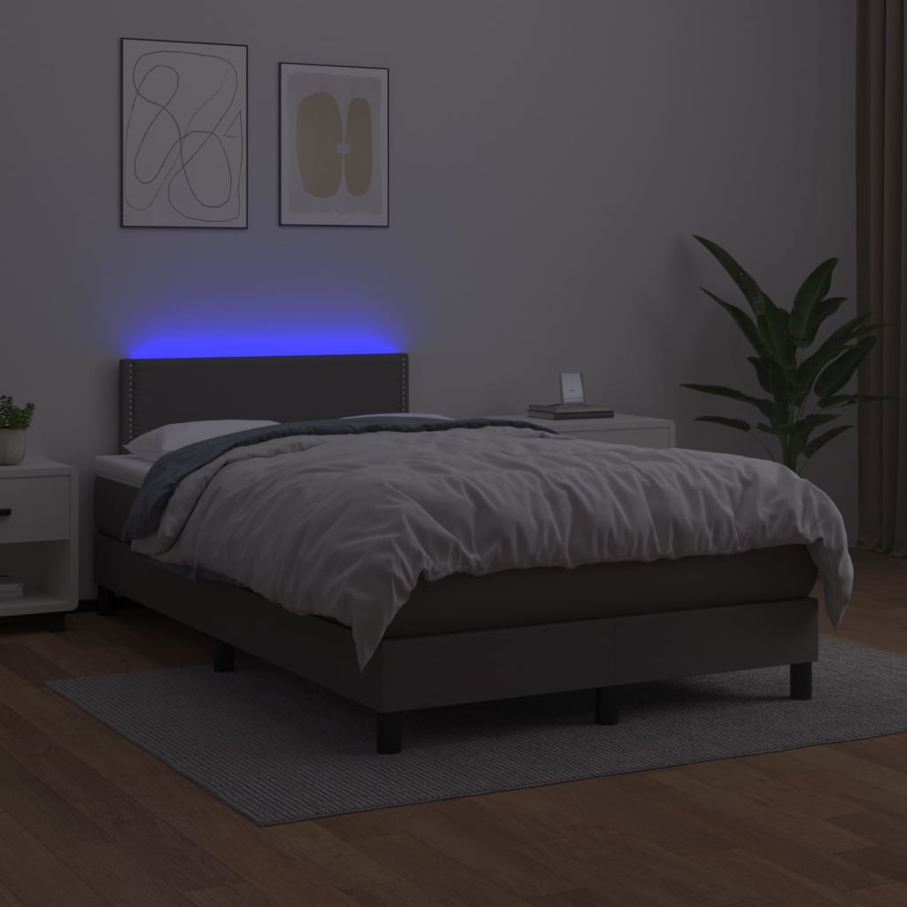 Boxspring Met Matras En Led Kunstleer Grijs 120 x 200 cm Effen met spijkers