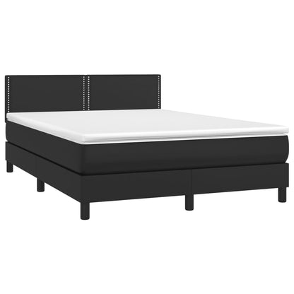 Boxspring Met Matras En Led Kunstleer Zwart 140 x 190 cm Effen met spijkers