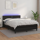 Boxspring Met Matras En Led Kunstleer Zwart 140 x 190 cm Effen met spijkers