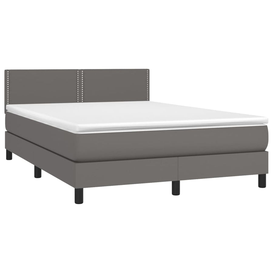 Boxspring Met Matras En Led Kunstleer Grijs 140 x 190 cm Effen met spijkers