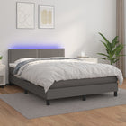 Boxspring Met Matras En Led Kunstleer Grijs 140 x 190 cm Effen met spijkers