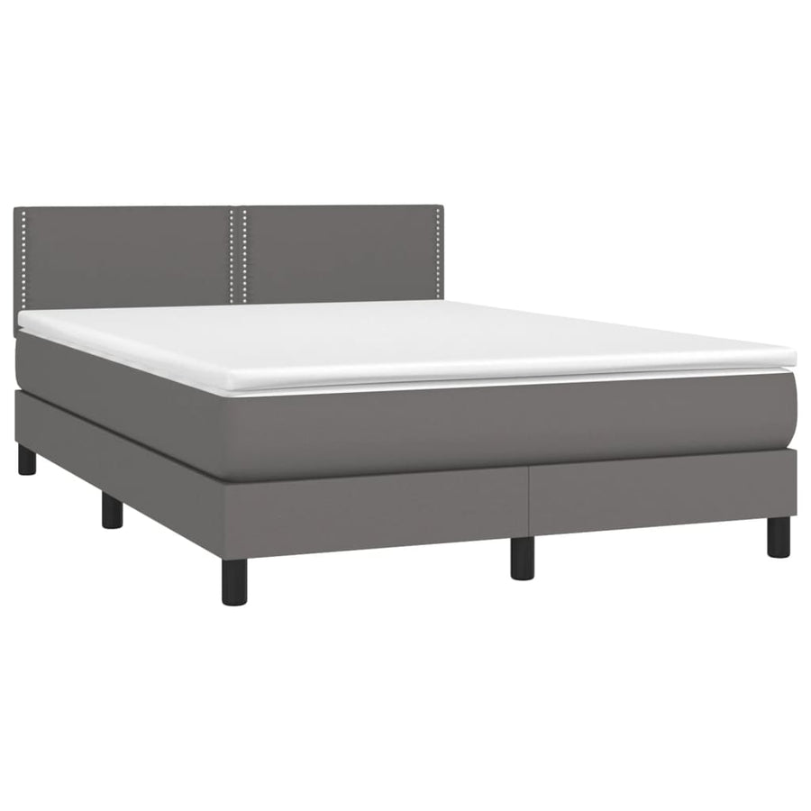 Boxspring Met Matras En Led Kunstleer Grijs 140 x 200 cm Effen met spijkers