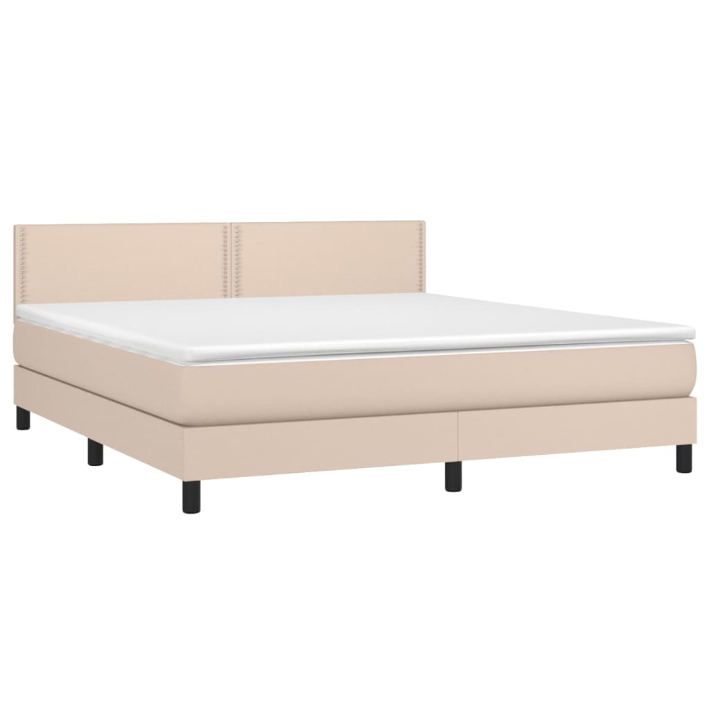 Boxspring Met Matras En Led Kunstleer Kleur 160X200Cm Cappuccino 160 x 200 cm Effen met spijkers