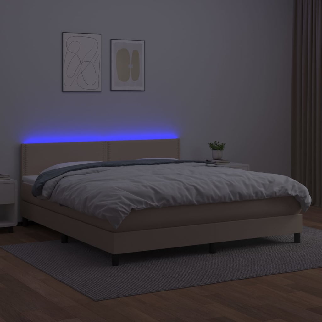Boxspring Met Matras En Led Kunstleer Kleur 160X200Cm Cappuccino 160 x 200 cm Effen met spijkers