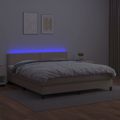 Boxspring Met Matras En Led Kunstleer Kleur 160X200Cm Cappuccino 160 x 200 cm Effen met spijkers