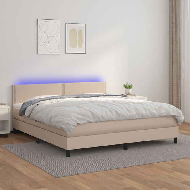 Boxspring Met Matras En Led Kunstleer Kleur 160X200Cm Cappuccino 160 x 200 cm Effen met spijkers